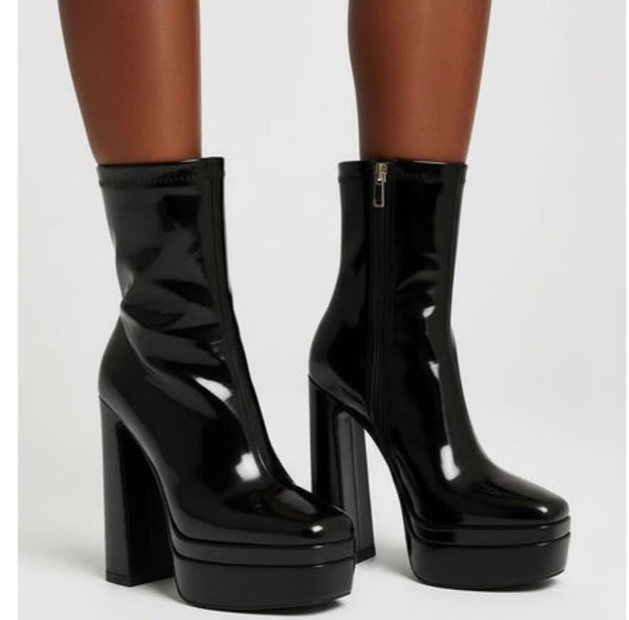 Chunky Platform Thick Leather Heel Boots