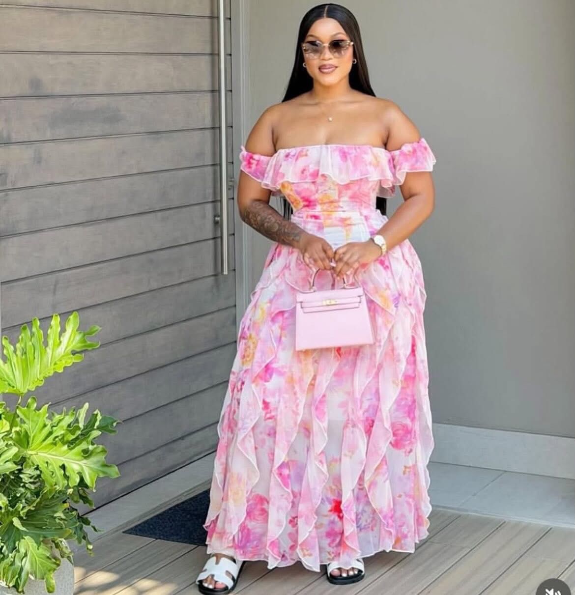 Casual Vacation-Style Strappy Floral Ruffle Maxi Dress